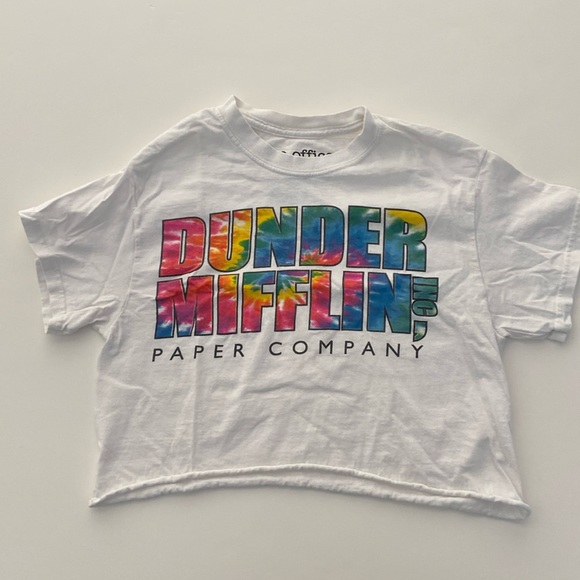 Dunder Mifflin Inc Cropped white t-shirt Tee sz XS x-small The Office - Picture 1 of 4